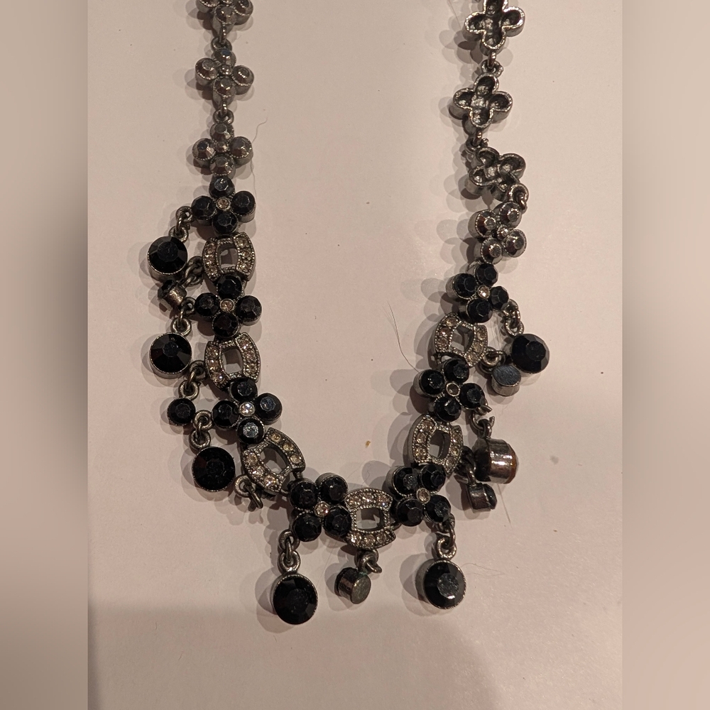 Black and Silver Crystal Drop Necklace - Women Jewelry